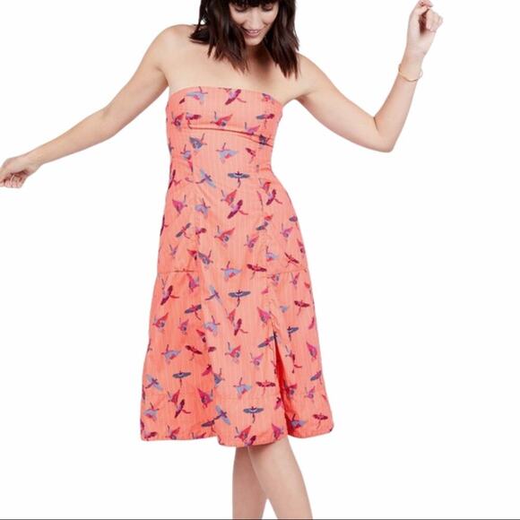 Free People Strapless Coral Parrot Dress - Picture 1 of 12